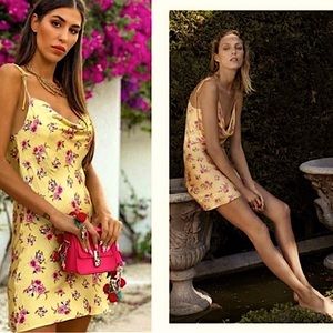 ZARA SAFIA DRESS YELLOW FLOWER PRINT SATIN MINI DRESS